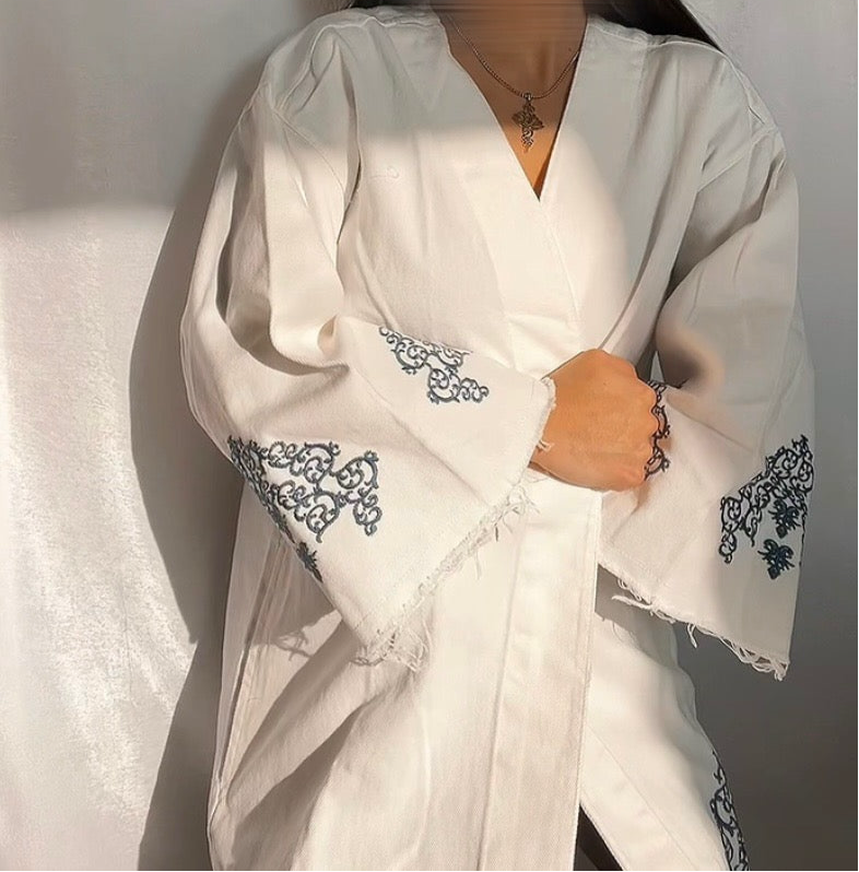Veste Kimono en Jean Brodé 100% Coton