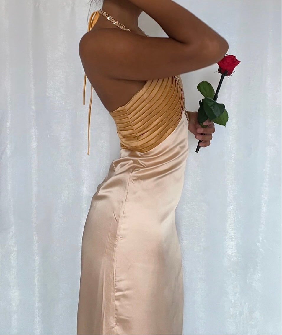 Robe longue satinée champagne - Golden Hour