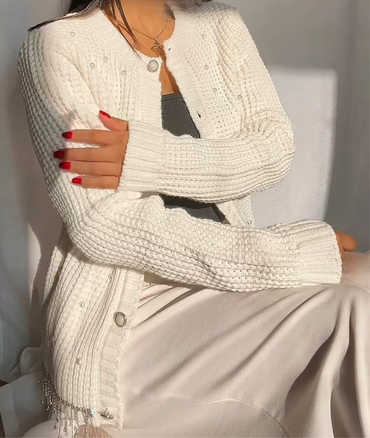 Gilet en maille Blanc à perles et strass