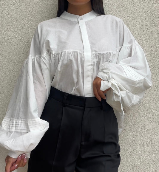 Chemise Elégante à Manches Bouffantes 100% Coton