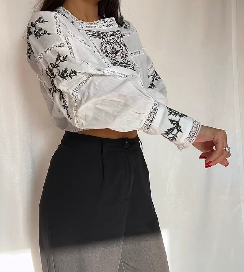 Blouse Bohème à manches longues avec Broderies