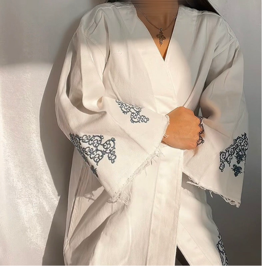 Veste Kimono en Jean Brodé 100% Coton