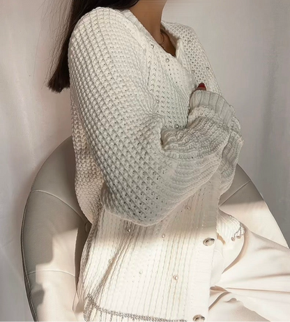 Gilet en maille Blanc à perles et strass