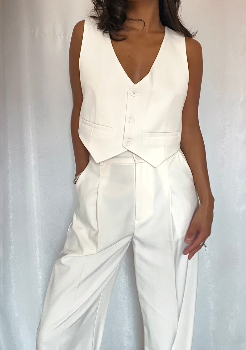 Gilet Tailleur Écru Femme Élégant
