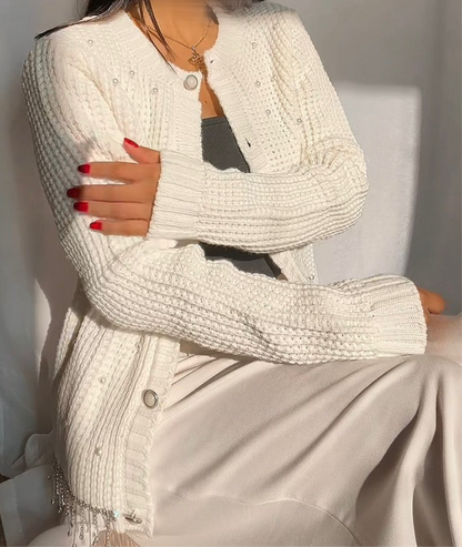 Gilet en maille Blanc à perles et strass