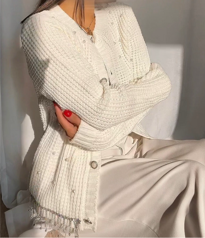 Gilet en maille Blanc à perles et strass